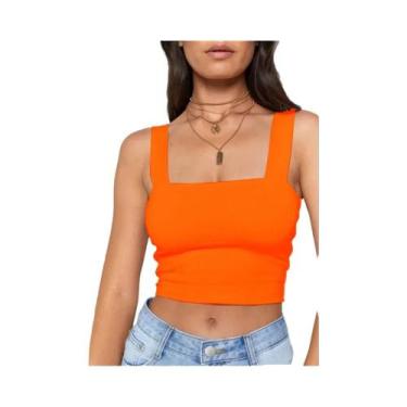 Imagem de Top Cropped Feminino Branco E Preto Com Decote Quadrado, Sem Mangas, C