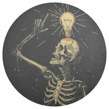 Imagem de xigua Jogo americano redondo de esqueleto engraçado de Halloween, conjunto de 6, tapete de mesa redondo antiderrapante resistente ao calor, tapetes de mesa de 48 cm para decoração de cozinha, jantar e