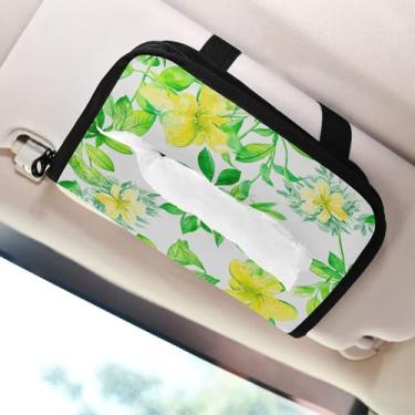 Imagem de SEHANY Porta-lenços de papel de carro com folhas verdes, caixa de lenços de papel de carro, suporte de guardanapo, suporte retangular para dispensador de máscara de carro, caixa de lenços para