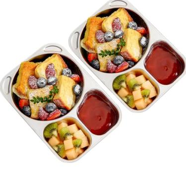 Imagem de AIYoo Pratos pequenos divididos de aço inoxidável para adultos, prato de controle de porção de alimentos dietéticos, pratos de acampamento, travessa de servir compacta, lanche de jantar, prato