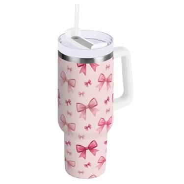 Imagem de SEHANY Lindo copo rosa de 850 g com alça, copo isolado de aço inoxidável a vácuo de parede dupla, à prova de vazamento, caneca de café isolada para viagem, cabe no suporte de copo de carro