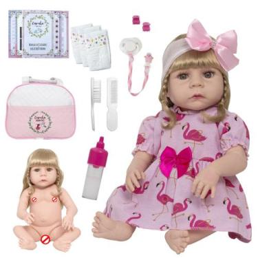 Imagem de Bebe Reborn Menina Recém Nascida Loira Kit Bolsa 20 Itens - Cegonha Re