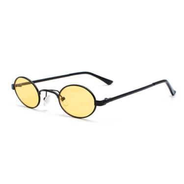 Imagem de HPIRME Óculos de armação pequena oval para homens, estilo metal punk, feminino, retrô, redondos, steampunk, proteção UV400 (C2 Preto-Amarelo)
