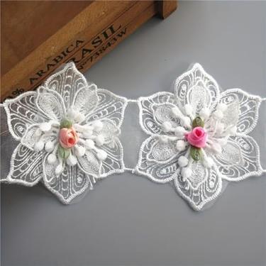 Imagem de 1 jarda (cerca de 13 flores) Algodão Branco Flor Hexagonal Bordado Renda Acabamento Fita Poliéster Suprimentos de Costura para Artesanato DIY
