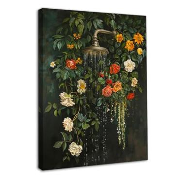 Imagem de Dazzlewall Decoração de parede de banheiro floral emoldurada, vintage elegante natureza flor e arte de chuveiro para decoração de banheiro banheiro 12 x 16 polegadas