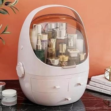 Imagem de Caixa Organizadora de Maquiagem e Cosméticos com Gavetas – Design Cápsula, Rosa ou Branco(Branco)