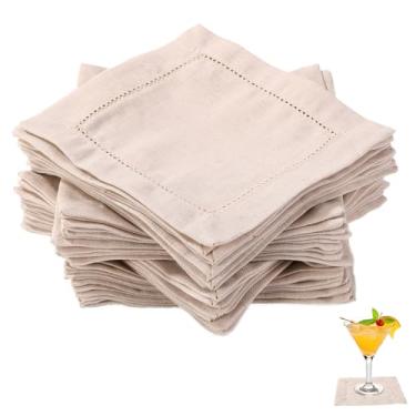 Imagem de 50un. Guardanapos de Linho para Coquetel, 15x15 cm Guardanapos Pano Reutilizáveis para Casamento Aniversário Chá de Bebê Festa Artigos Casa (Linho)