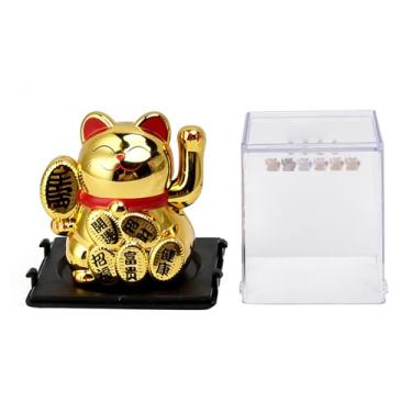 Imagem de Greensen 2PCS Estátua de Gato da Sorte Solar, Decoração de Gato da Fortuna Com Braços Acenando para Mesa de Casa, Escritório ou Painel do Carro, Acionamento Automático