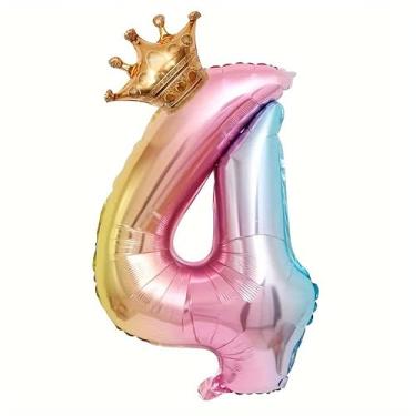Imagem de 1 conjunto de balões com números de folha arco-íris de 81 cm com coroa em ouro rosa, decoração de festa de 2 peças para aniversário de casamento de ano novo, 4
