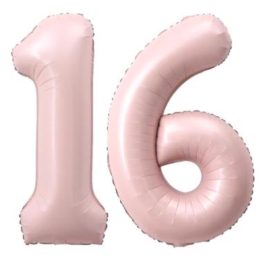 Imagem de SULALABOO Balão grande rosa claro número 16 de 101 cm 0-9 gigante digital 16º para decorações de aniversário de aniversário de formatura