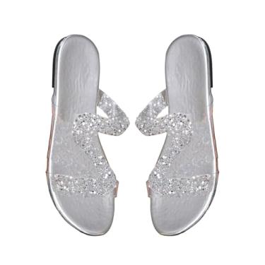 Imagem de GORGLITTER Sandália feminina transparente com strass elegante e brilhante para férias 2026, Prata, 36