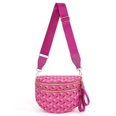 Imagem de Jooniter Bolsa transversal quadriculada de nylon para mulheres, bolsas espaçosas, bolsa quadriculada, pochete com alça de ombro, Morango rosa