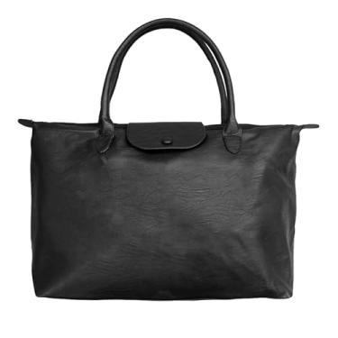 Imagem de Bolsa de couro para mulheres, bolsa grande de couro sintético para trabalho (preto)