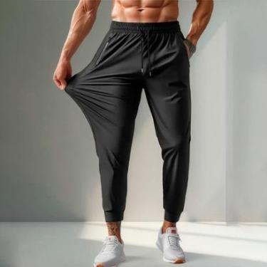 Imagem de Calça Slim Fitness Estilosa Alta Elasticidade Academia Treino Gym Lisa-Masculino