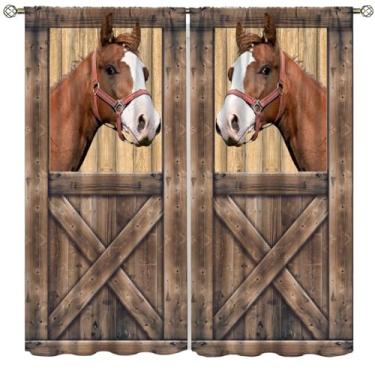 Imagem de Fblifil Cortina rústica cavalo porta de celeiro fazenda país animal vida selvagem ocidental impresso haste bolso tratamentos de janela para quarto sala de estar 107 cm L x 114 cm C