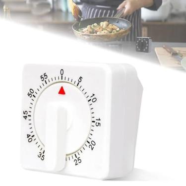 Imagem de Temporizador de 60 minutos, Temporizador mecânico de quadrado com alarme alto, sem necessidade de pilhas para cozinhar, assar e gerenciar (Branco)