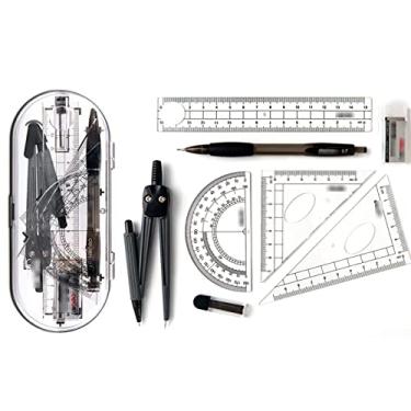 Imagem de Conjunto de bússola para desenhar, ferramentas multifuncionais, bússola, 8 conjuntos de kit de geometria matemática para estudantes montarem conjuntos de bússolas de material escolar de escritório (B)