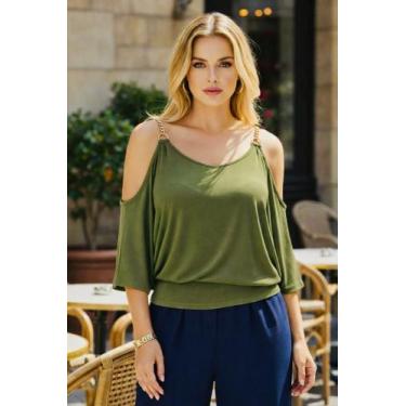 Imagem de Blusa Femenina Viscolaycra Ombro Vazado De Corrente Alcinha - modanasc