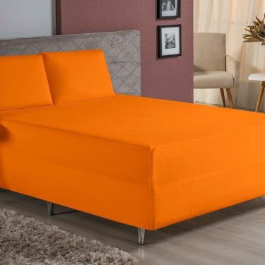 Imagem de Jogo De Cama Casal Nobre 3 Peças Luva De Box 55cm De Altura Malha 100% Algodão - Laranja
