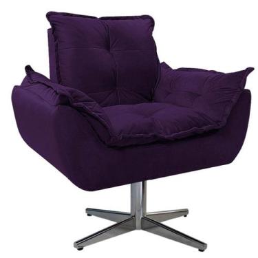 Imagem de Poltrona Opala Base Giratória de Metal Suede Roxo - Doce Sonho Móveis