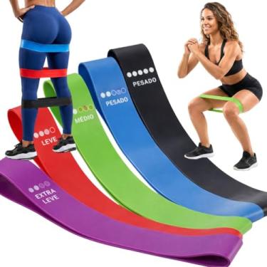 Imagem de Kit 5 Faixas Elásticas Mini Band Loop 5 Níveis Resistência Treino Funcional Pilates Fisioterapia Glúteos Pernas