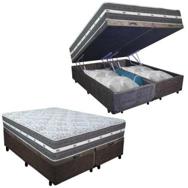 Imagem de Cama Box Baú Casal Bipartido Suede + Colchão Anjos Black Graphite Mola
