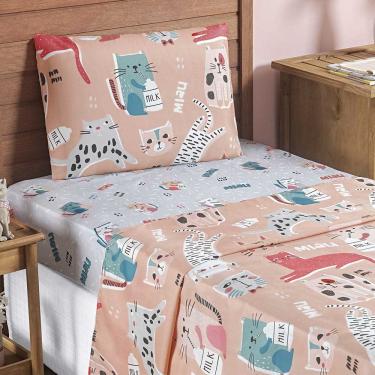 Imagem de Jogo de Lençol Carrosel Solteiro 3 Peças Infantil Estampado Divertido - Gato - 100% Poliéster