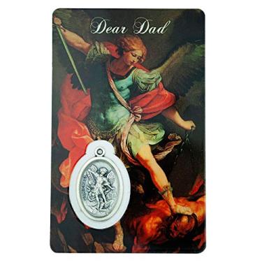 Imagem de Saint Michael the Archangel | Beautiful Holy Card | Inclui Oração Tradicional de São Miguel na parte de trás | Pingente de medalha de estanho incluído | Ótimo presente católico | Feito no Canadá