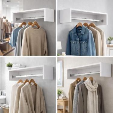 Imagem de Kit 4 Cabideiros Arara Branco Provador de Madeira em MDF/MDP - HOmobil