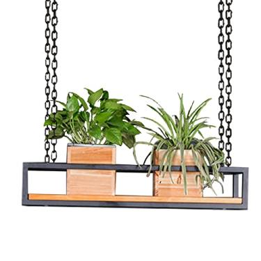 Imagem de Rack de exibição de vaso de flores para pendurar, prateleira ajustável de madeira e metal para varanda, jardim, bar e pátio, 60-140 cm, armazenamento de grade elegante para cestas de flores (120 x 25