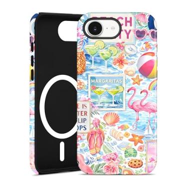 Imagem de Jusy Compatível com MagSafe Summer Case para iPhone 16e, capa magnética estética do oceano costeiro, TPU macio e capa protetora de policarbonato rígido para mulheres e meninas (fosco) - Flamingo