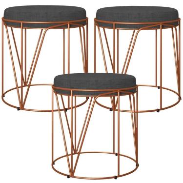 Imagem de Kit 03 Puffs Aramado Bronze Zaya L02 Linho Chumbo