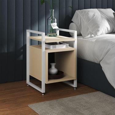 Imagem de Mesa De Cabeceira Industrial Marrocos Ferro Branco E Tampo Off-white