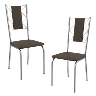 Imagem de Kit 2 Cadeiras Cromada Sala Jantar 2C076CR Corino Kappesberg Marrom