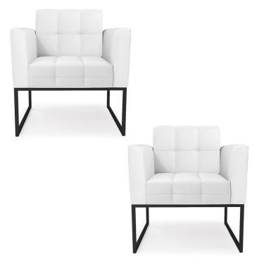 Imagem de Kit 2 Poltronas Elisa Corino Base Metálica Industrial Preto - D'rossi Cor Branco