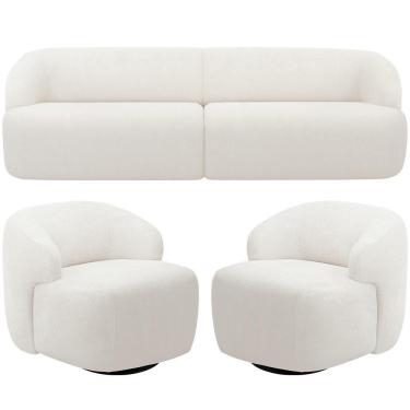 Imagem de Sofá 3 Lugares Curvo Orgânico Com 02 Poltronas Living 250cm Barolo L06 Bouclê Branco