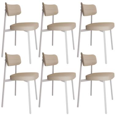 Imagem de Kit 06 Cadeiras Estofada Para Sala De Jantar Astrid Branco C01 Linho Areia - Lyam Decor
