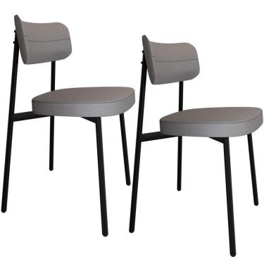 Imagem de Kit 02 Cadeiras Estofada Para Sala De Jantar Astrid Preto C01 Linho Cinza - Lyam Decor