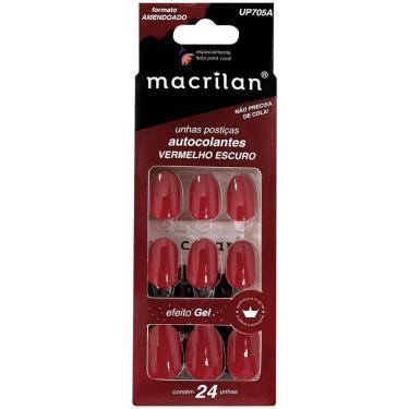 Imagem de Macrilan Unhas Postiças Autocolantes Efeito Gel Vermelho Escuro Up705A (24 Unidades)