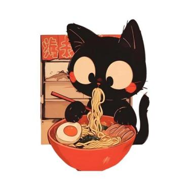 Imagem de Pôster De Lona Com Gato Japonês Comendo Macarrão, Arte Moderna Para Co