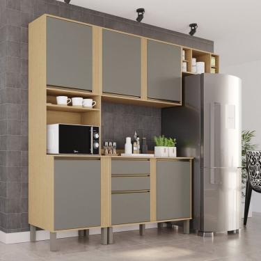 Imagem de Cozinha Compacta 4 Peças 5 Portas 2 Gavetas Pérola Jequitibá/Granizo