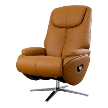 Imagem de Poltrona Reclinável Conforto Domann Design Couro Natural e PU Camel com Apoio para Pés