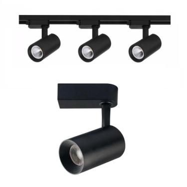 Imagem de Kit Trilho Eletrificado 1m Preto + 3 Spots Led 7w Luz Fria - KIAN