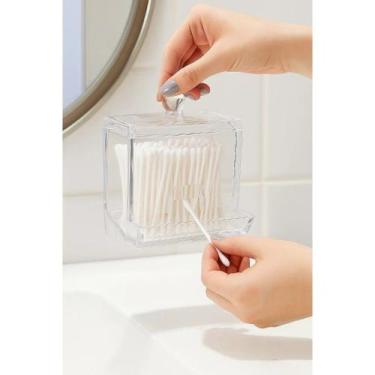 Imagem de Dispenser Porta Cotonete Acrílico Tampa Caixa Organizador Algodão Pali