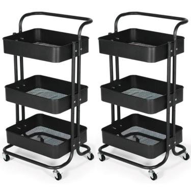 Imagem de Kit 2 Carrinho Multiuso  3 Prateleiras Em Ferro Preto