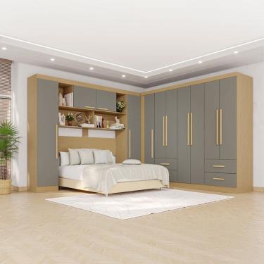 Imagem de Guarda-Roupa Casal Modulado Andorra 11 Portas 4 Gavetas Jequitibá/Granizo - Pnr Móveis