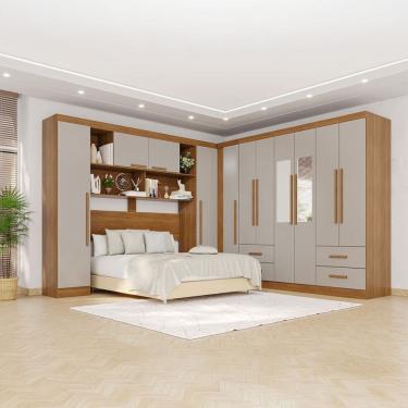 Imagem de Guarda-Roupa Casal Modulado Andorra 11 Portas 4 Gavetas com Espelho Cinamomo/Off White - Pnr Móveis