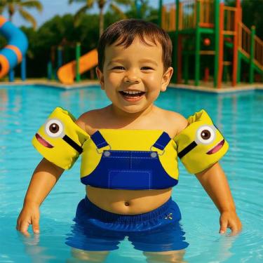 Imagem de Colete Salva Vidas Infantil Boia de Braço para Praia Piscina Tema Gru 
