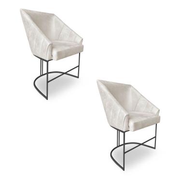 Imagem de Kit 2 Poltronas Luxo Alana Suede Bege Base Ferro Preto - Pallazio