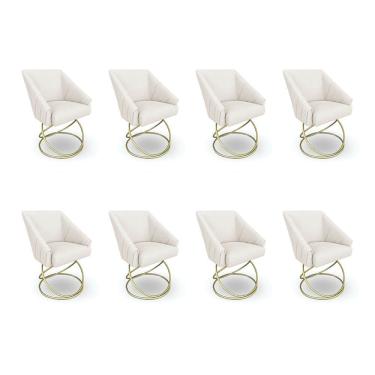 Imagem de Kit 8 Poltronas Luxo Alana Bouclê Base Luxo Dourado - Pallazio Cor Bege